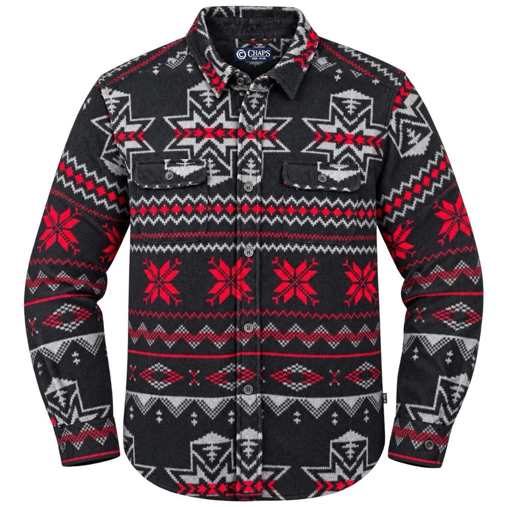 Chaps Flannel Shacket Men's XL Black/Red/Gray Aztec Southwestern Fireside